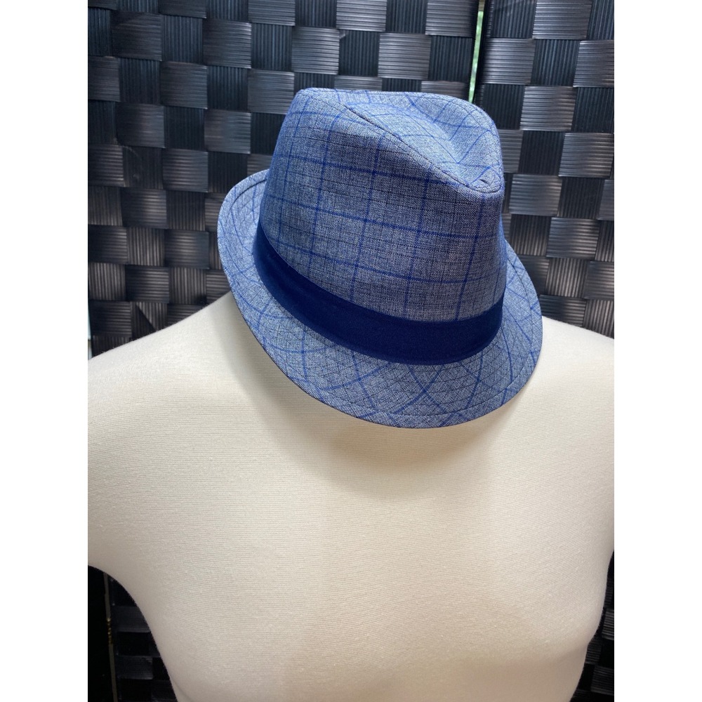 Biltmore Fedora Hat Mens Medium Blue Plaid Windowpane Paisley Lined Stingy Brim